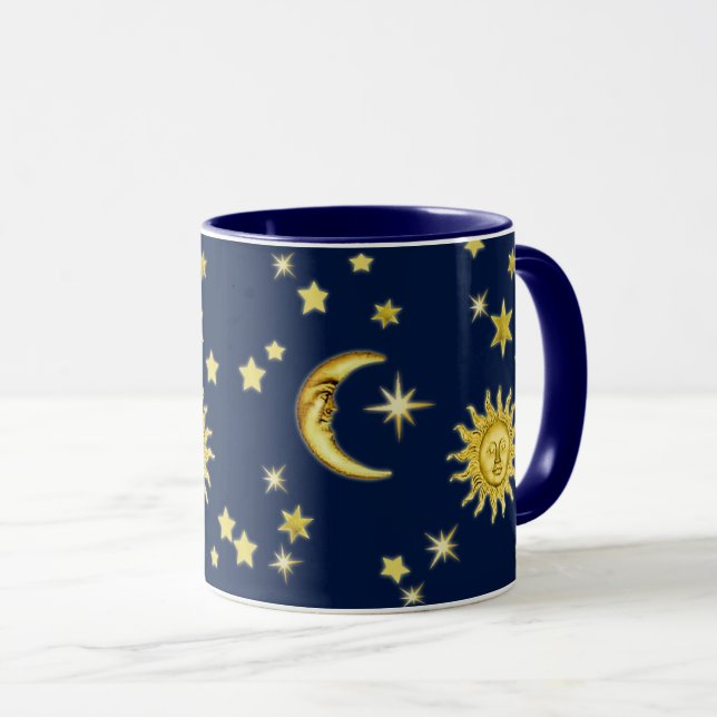 Taza Sol, luna y estrellas en azul oscuro (Anverso derecho)