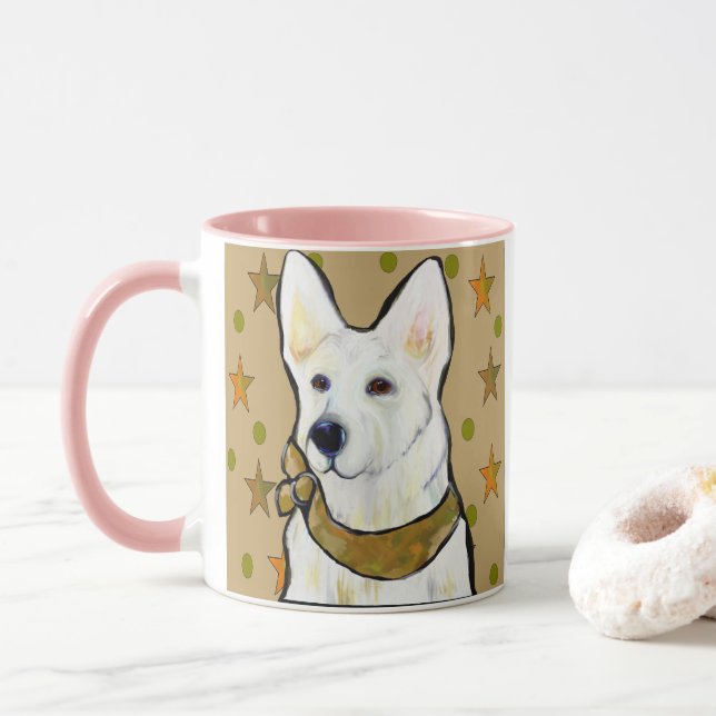 Taza Soldado Pastor Alemán Blanco (Con donut)