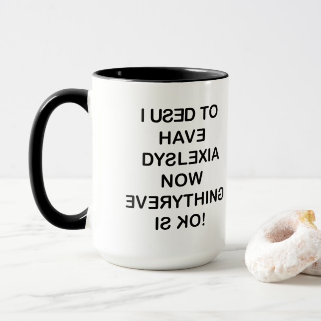 Taza Solía Tener Café De Texto Negro Dislexia (Con donut)