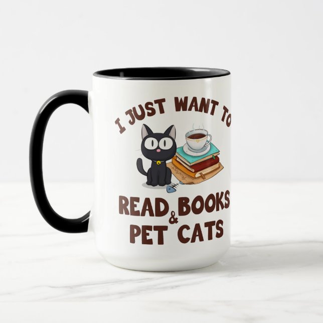 Taza Solo quiero leer libros y gatos Mascotas (Izquierda)