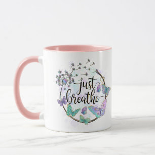 Taza Solo Respira Mariposas Diente de León Yoga de Auto
