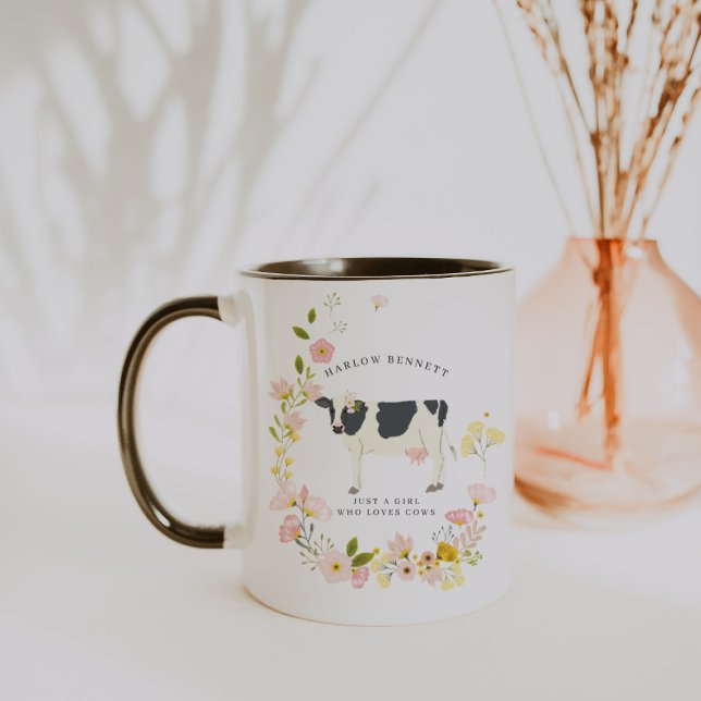 Taza Sólo un Chica que ama a las vacas | Monograma (Subido por el creador)