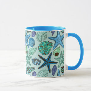 Taza Sombras de Seashells y del modelo azules de las