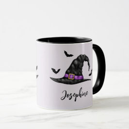 Taza Sombrero De Bruja Con Murciélagos Voladores Y Nomb