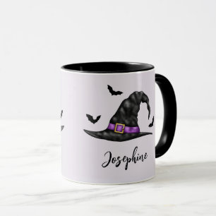 Taza Sombrero De Bruja Con Murciélagos Voladores Y Nomb