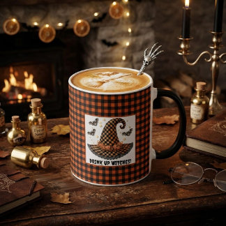 Taza Sombrero de Bruja de Cuadros Naranja y Negro de Ha