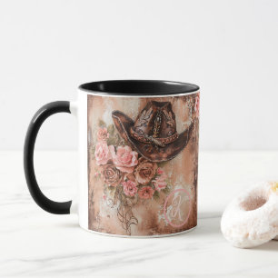 Taza Sombrero de vaquera rústico con rosas rosadas