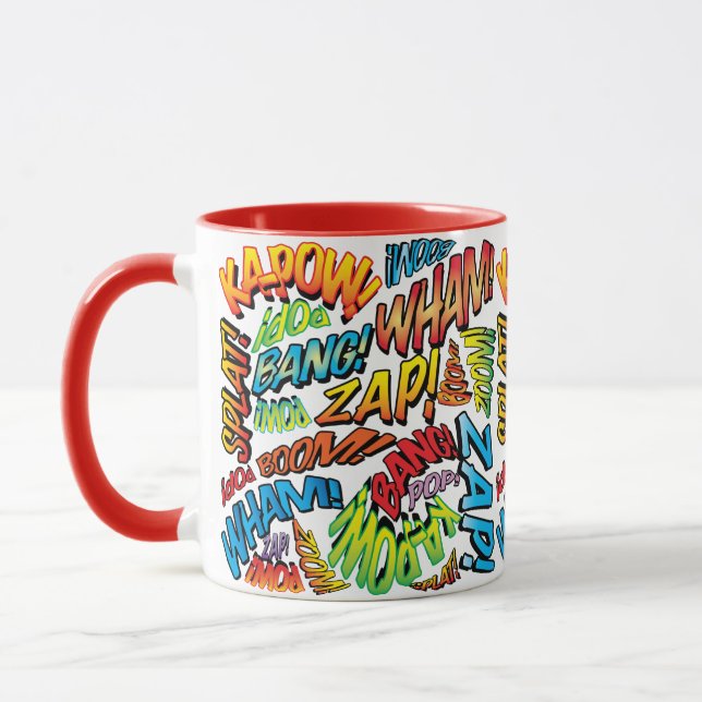 Taza Sonidos divertidos de arte pop de cómics retro (Izquierda)