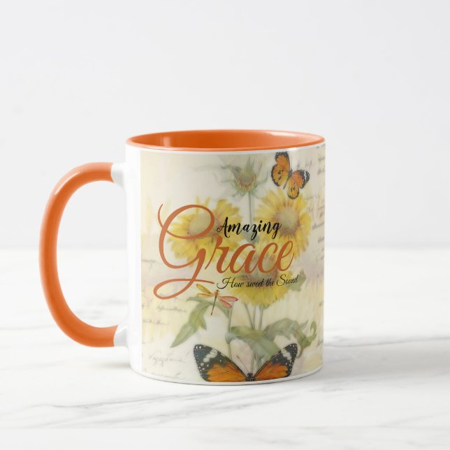Taza Sorprendente Grace Sunflowers y mariposa (Izquierda)