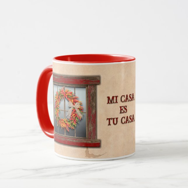 Taza Southwest Chile Peppers Ristra Wreath Personalized (Anverso izquierdo)