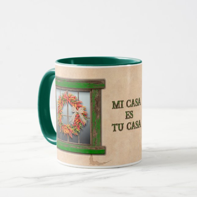 Taza Southwest Chile Peppers Ristra Wreath Personalized (Anverso izquierdo)