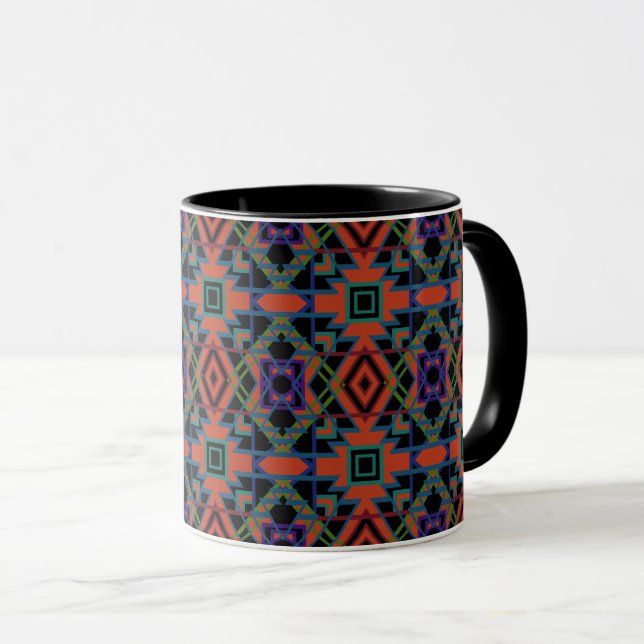 Taza Southwestern Symmetrical Tiled Pattern Line Art (Anverso derecho)
