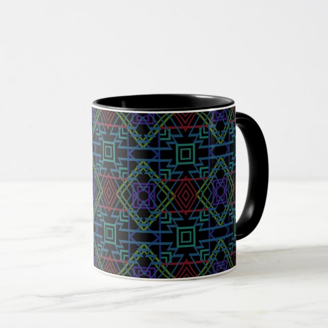 Taza Southwestern Symmetrical Tiled Pattern Line Art (Anverso derecho)