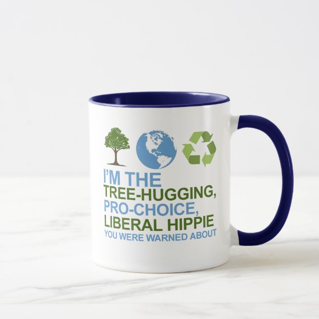 Taza Soy el árbol-abrazo, hippie proabortista, liberal (Derecha)