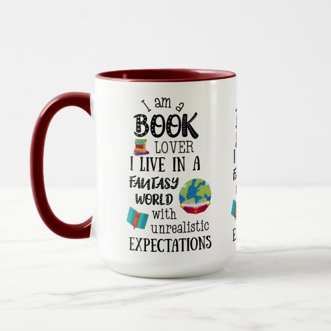 Taza Soy un amante del libro en un mundo fantástico (Izquierda)