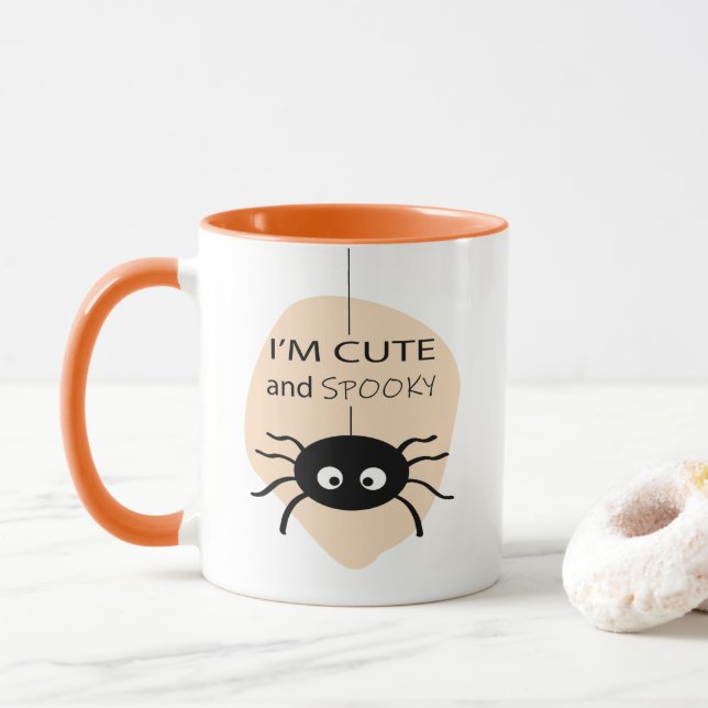 Taza Soy un tema de Halloween de la Araña Cuta y Spooky (Con donut)
