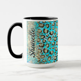 Taza Sparkly Purpurinoso de Leopardo Turquesa