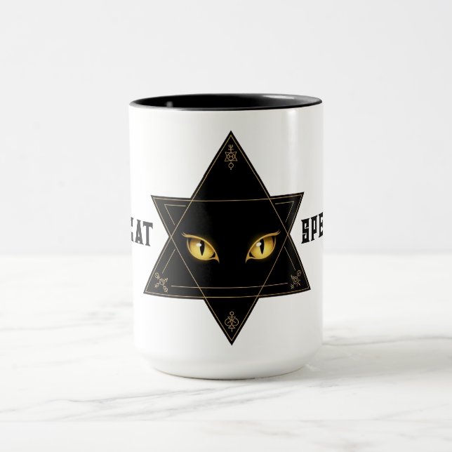 Taza Spell de Pentagram Halloween para gato negro (Centro)