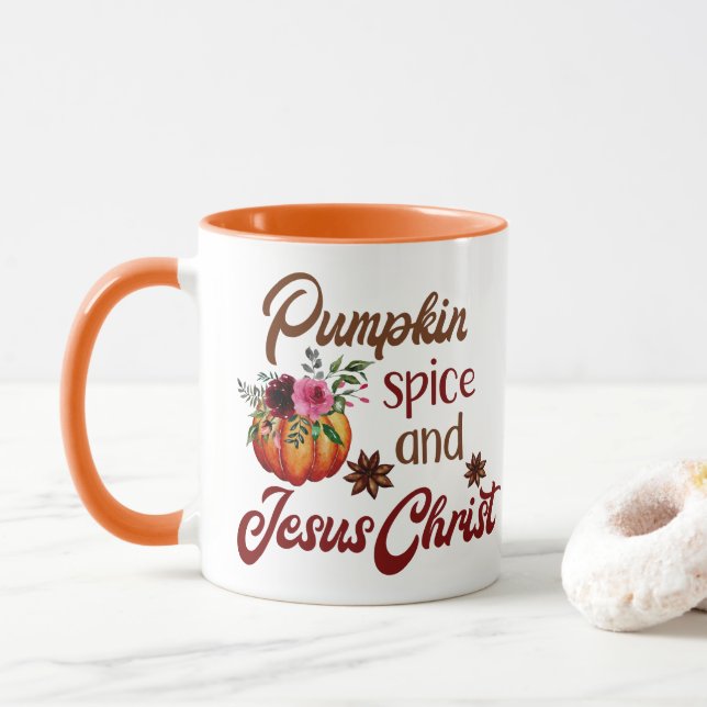Taza Spice De Calabaza Y Caída Graciosa De Jesucristo (Con donut)