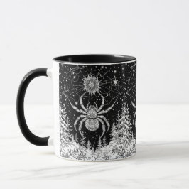 Taza Spinne mit Mandala Netz magischer Sternenhimmel