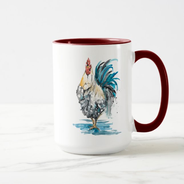 Taza Splash de gallo - Retrato de color de agua (Derecha)