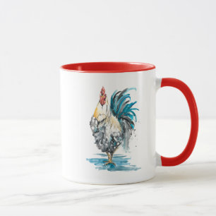 Taza Splash de gallo - Retrato de color de agua
