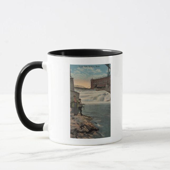 Taza Spokane, WA - Pesca de pareja en las cataratas inf (Izquierda)