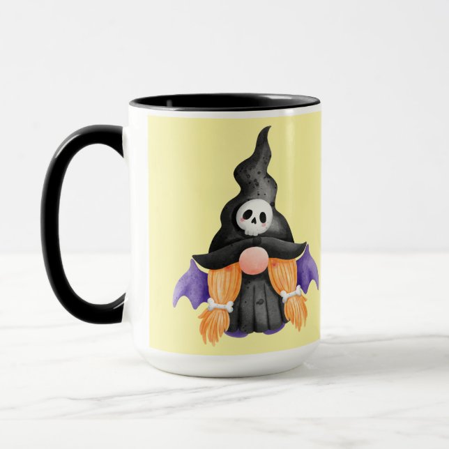 Taza Spooky Black Halloween Witch Gnome With Skull (Izquierda)
