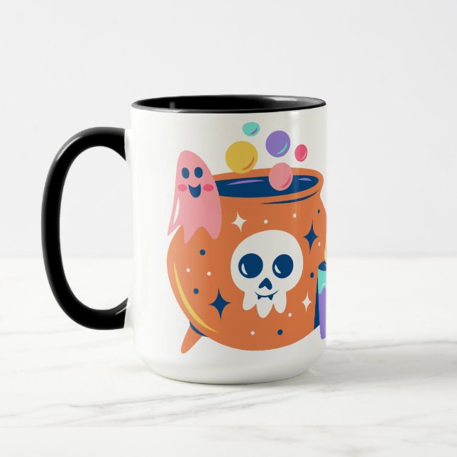 Taza Spooky Cauldron Ghost Candle Halloween Art Design (Izquierda)