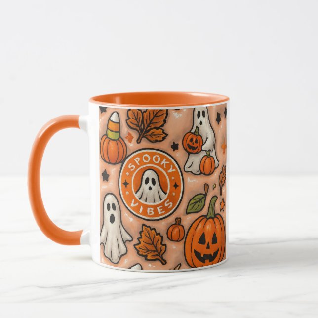 Taza Spooky Vibes Halloween Design – Cute Ghosts & Pump (Izquierda)