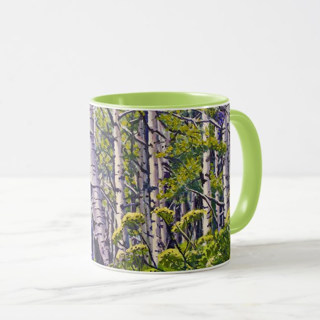 Taza Spring Aspen Tree Woodland Purple Green Coffee (Anverso derecho)