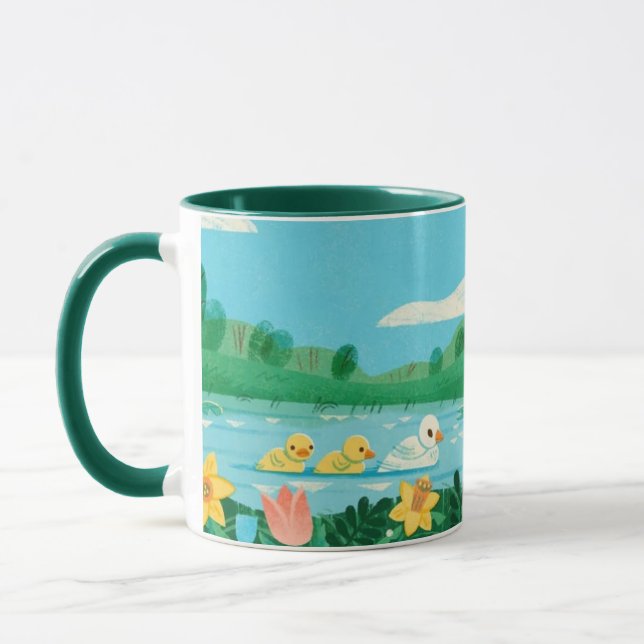 Taza Spring Harmony – Whimsical Duck Family by the Lake (Izquierda)