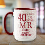 Taza Sr. Derecha Diversión 40 Aniversario Ruby Hearts<br><div class="desc">Personalizar el nombre de Mr. Right o Always Right para crear un regalo divertido y único para celebrar el especial 40 aniversario de un boda de rubí. Diseñado por Thisisnotme©</div>