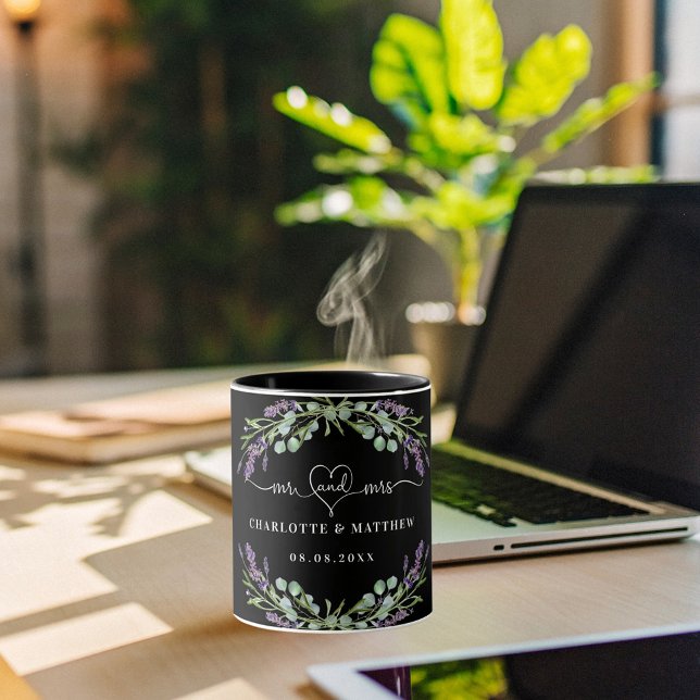 Taza Sr. mrs recién casados lavender boda negro (Subido por el creador)