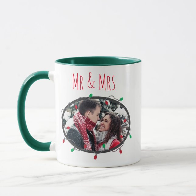 Taza Sr. y Sra. Navidades Luces Café Rojo y Verde (Izquierda)