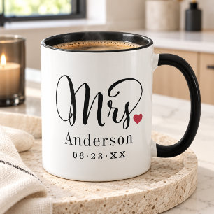 Taza Sra. Escritura Elegante Corazón Monograma Personal