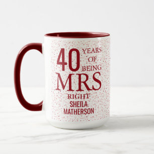 Taza Sra. Right Fun 40° aniversario de Boda Corazones R