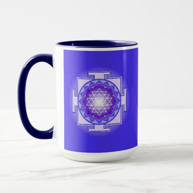 Taza Sri Yantra Mandala Mezcla color púrpura y azul (Izquierda)