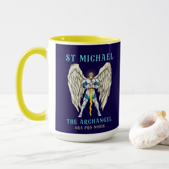 Taza St Michael The Archangel Catholic Prayer Mug (Con donut)