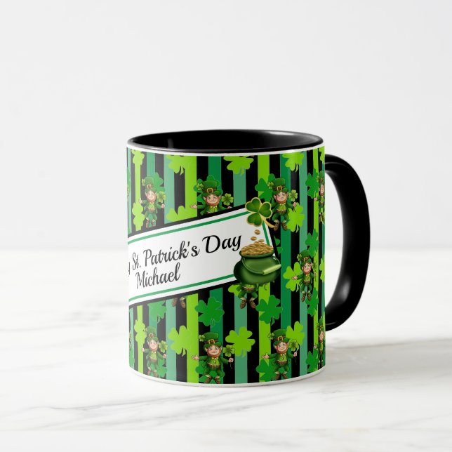 Taza St. Patrick's Day Leprechaun Shamrock Add Name (Anverso derecho)