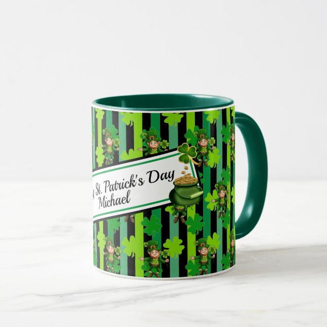 Taza St. Patrick's Day Leprechaun Shamrock Add Name Mug (Anverso derecho)