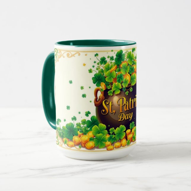 Taza St. Patrick's Day Pot of Gold and Shamrock (Anverso izquierdo)