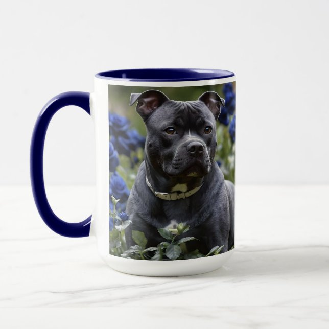 Taza Staffordshire Bull Terrier In Blue Rosa Garden, (Izquierda)