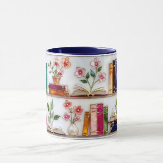 Taza Stained Glass Style Floral Bookshelf Mug