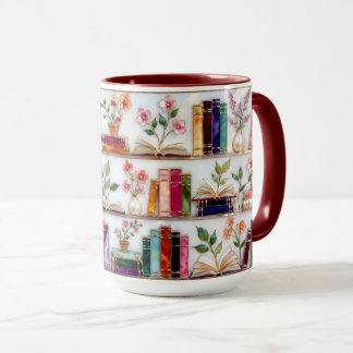 Taza Stained Glass Style Floral Bookshelf Mug