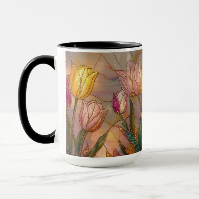 Taza Stained Glass Tulip Mug: Floral Art (Izquierda)