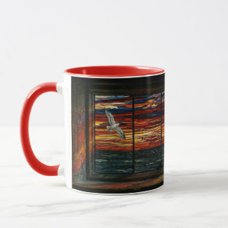 Taza Stainglass sunset with Seagull and Sailboat