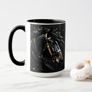 Taza Stallion negro sobre los toques negros de oro y bl