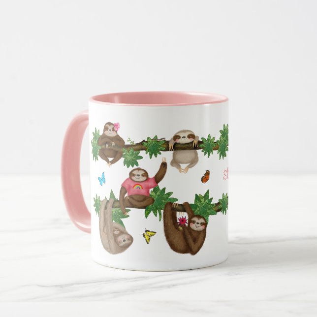 Taza Stanley Sloth peluche rosa personalizado (Anverso izquierdo)