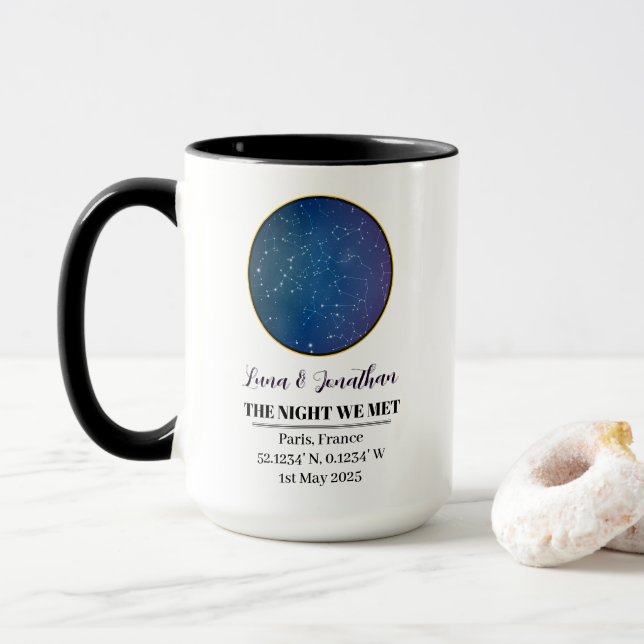 Taza Star Map Mug personalizado: La noche que conocimos (Con donut)